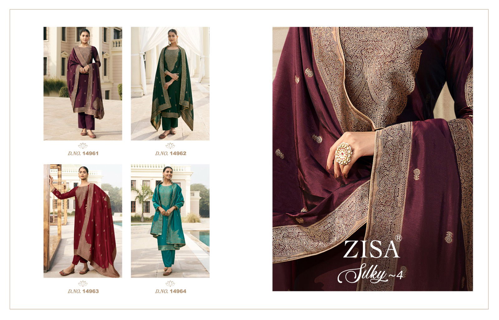 Silky 4 by Zisa Bamberg Silk Jacquard Wedding Wear Salwar Kameez Catalog 